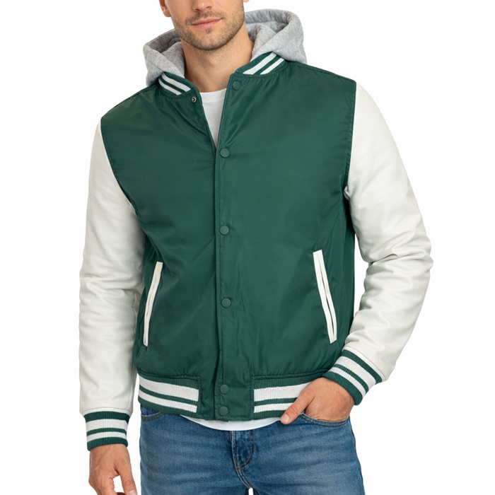 Men's Hooded Varsity Jacket w/ Detachable Hood